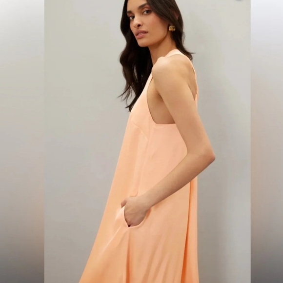 ROSETTA GETTY Collective Peach Satin Twist Back Halter Maxi Slip Dress Sz 6 - Picture 3 of 16